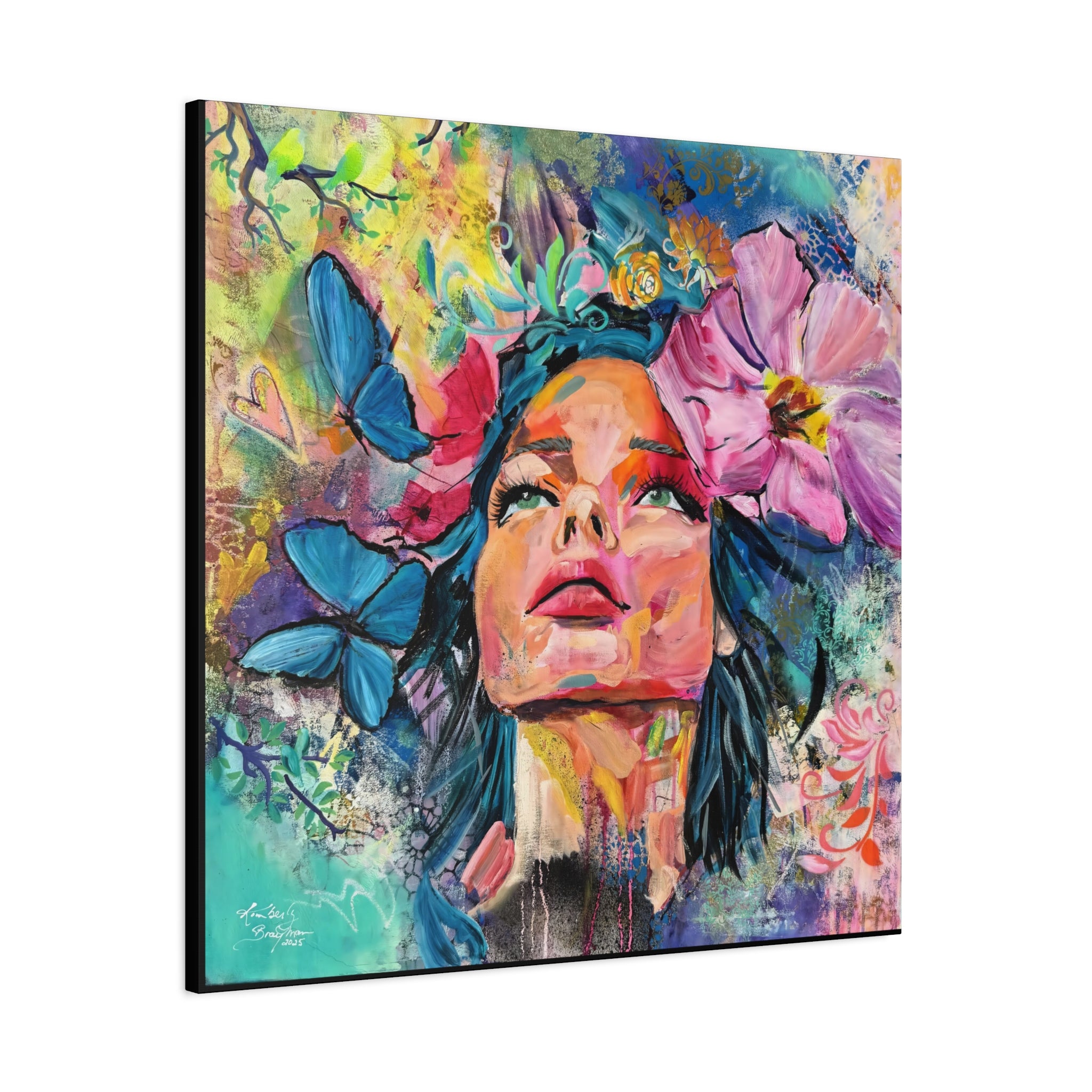 "We're All Dreamers" Colorful Portrait Canvas Wall Art, Inspirational Home Decor, Bohemian Style, Gift for Her, Vivid Butterfly Design