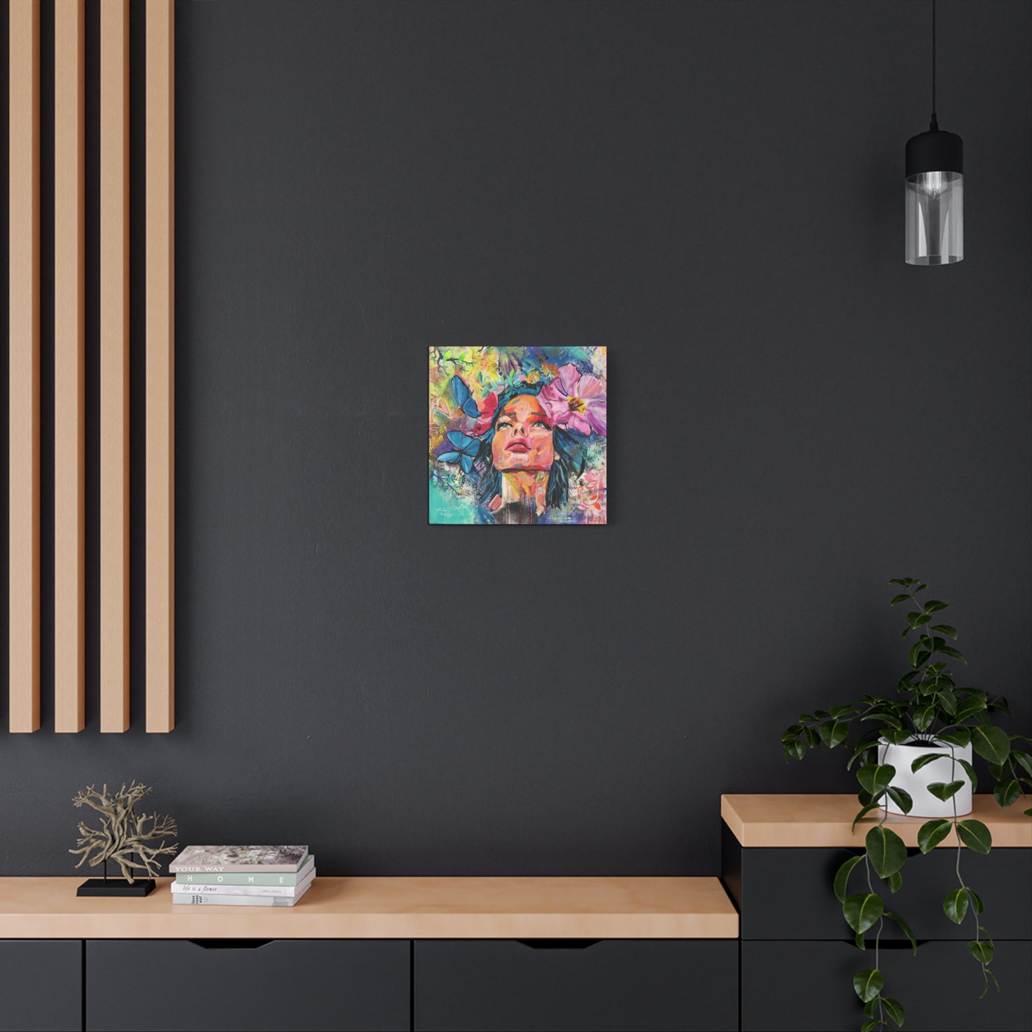 "We're All Dreamers" Colorful Portrait Canvas Wall Art, Inspirational Home Decor, Bohemian Style, Gift for Her, Vivid Butterfly Design