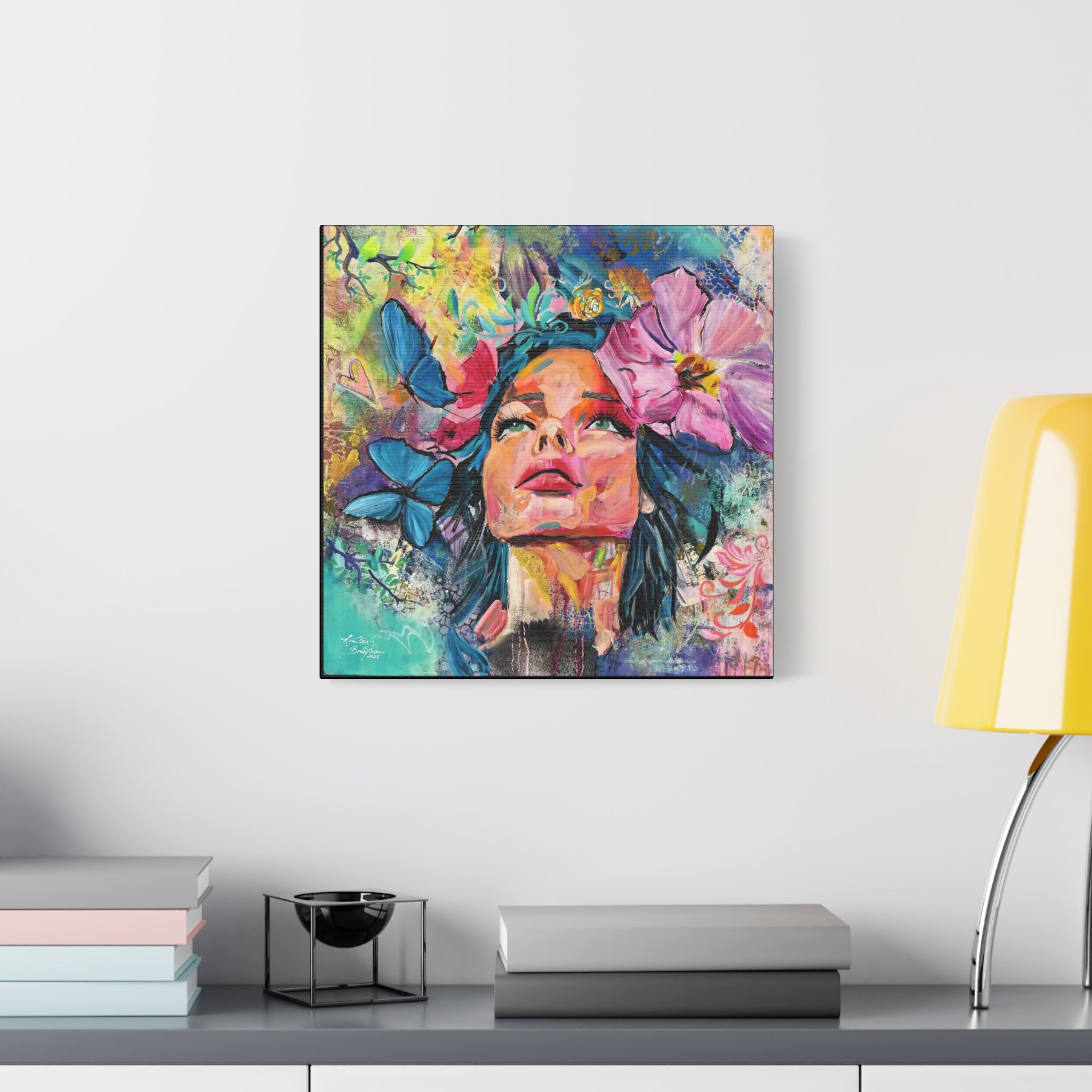 "We're All Dreamers" Colorful Portrait Canvas Wall Art, Inspirational Home Decor, Bohemian Style, Gift for Her, Vivid Butterfly Design
