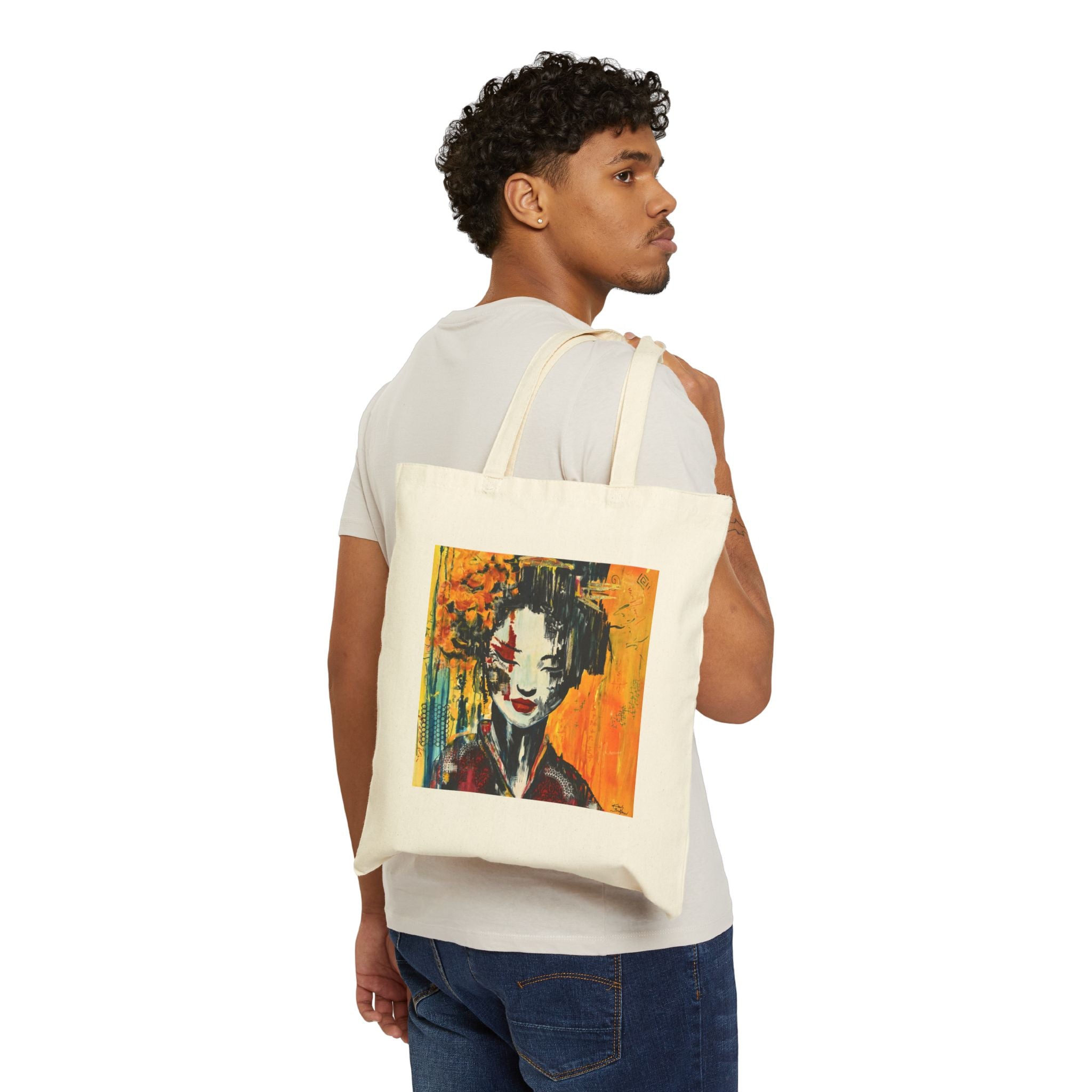 "Red Geisha" Art Cotton Canvas Tote Bag