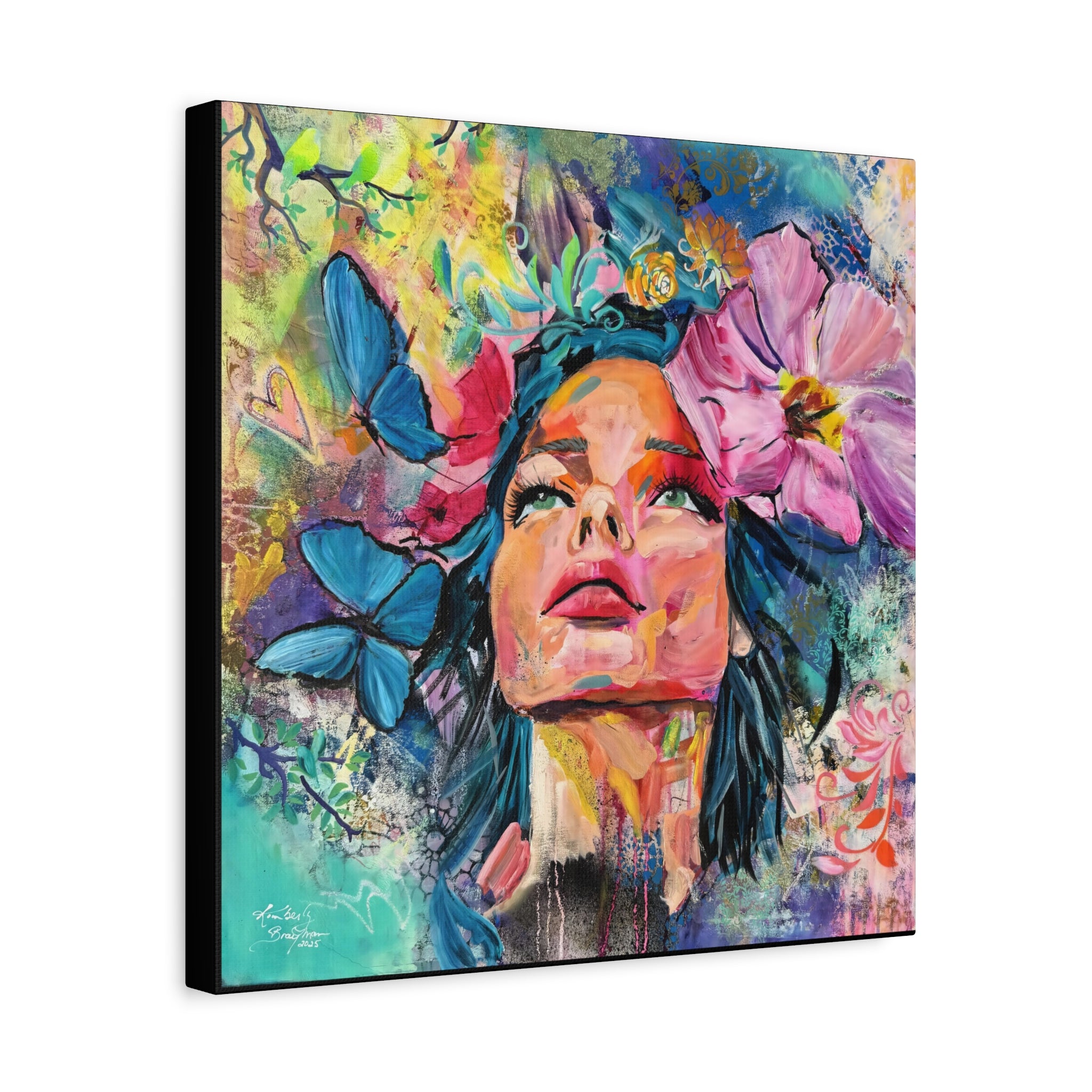 "We're All Dreamers" Colorful Portrait Canvas Wall Art, Inspirational Home Decor, Bohemian Style, Gift for Her, Vivid Butterfly Design