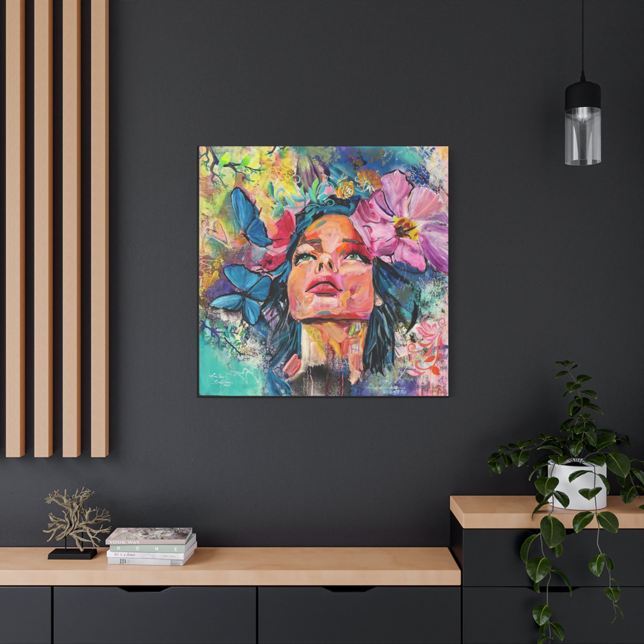 "We're All Dreamers" Colorful Portrait Canvas Wall Art, Inspirational Home Decor, Bohemian Style, Gift for Her, Vivid Butterfly Design