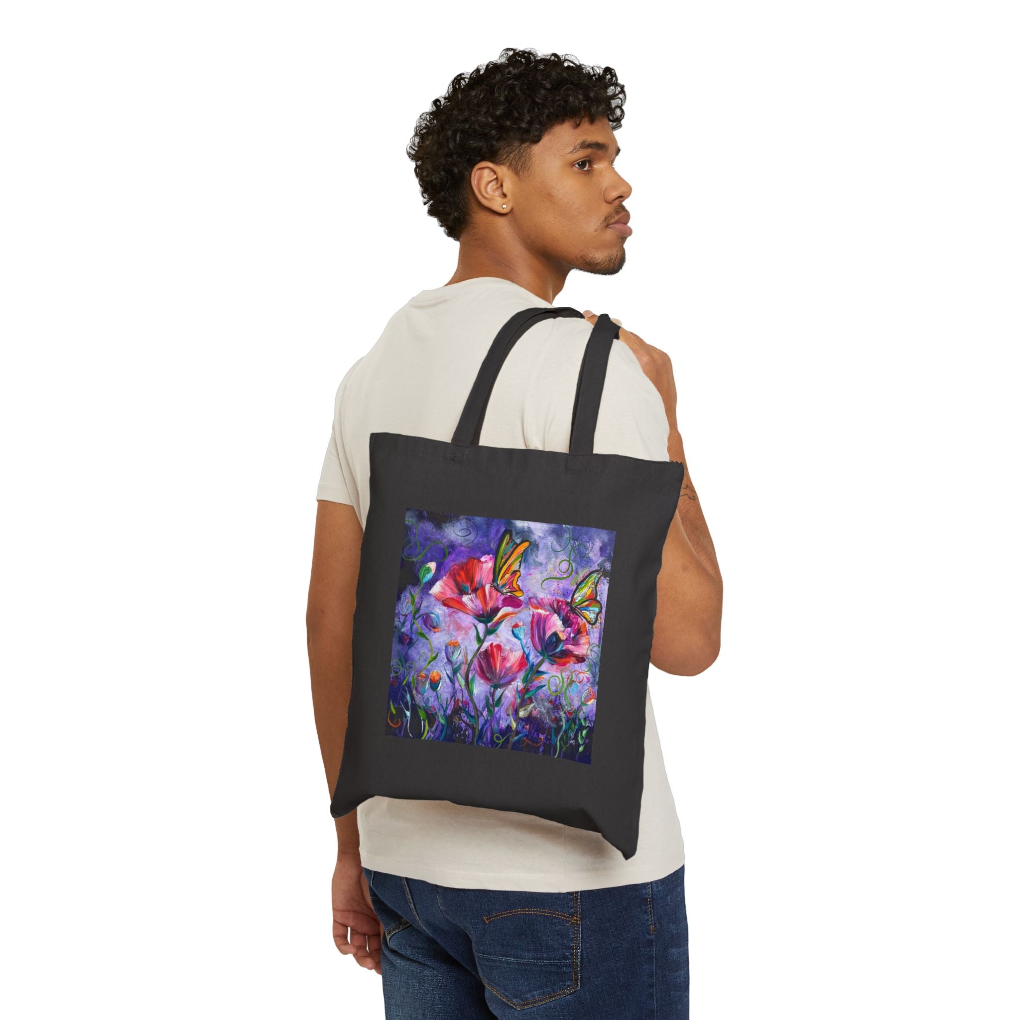 Vibrant Floral Cotton Canvas Tote Bag