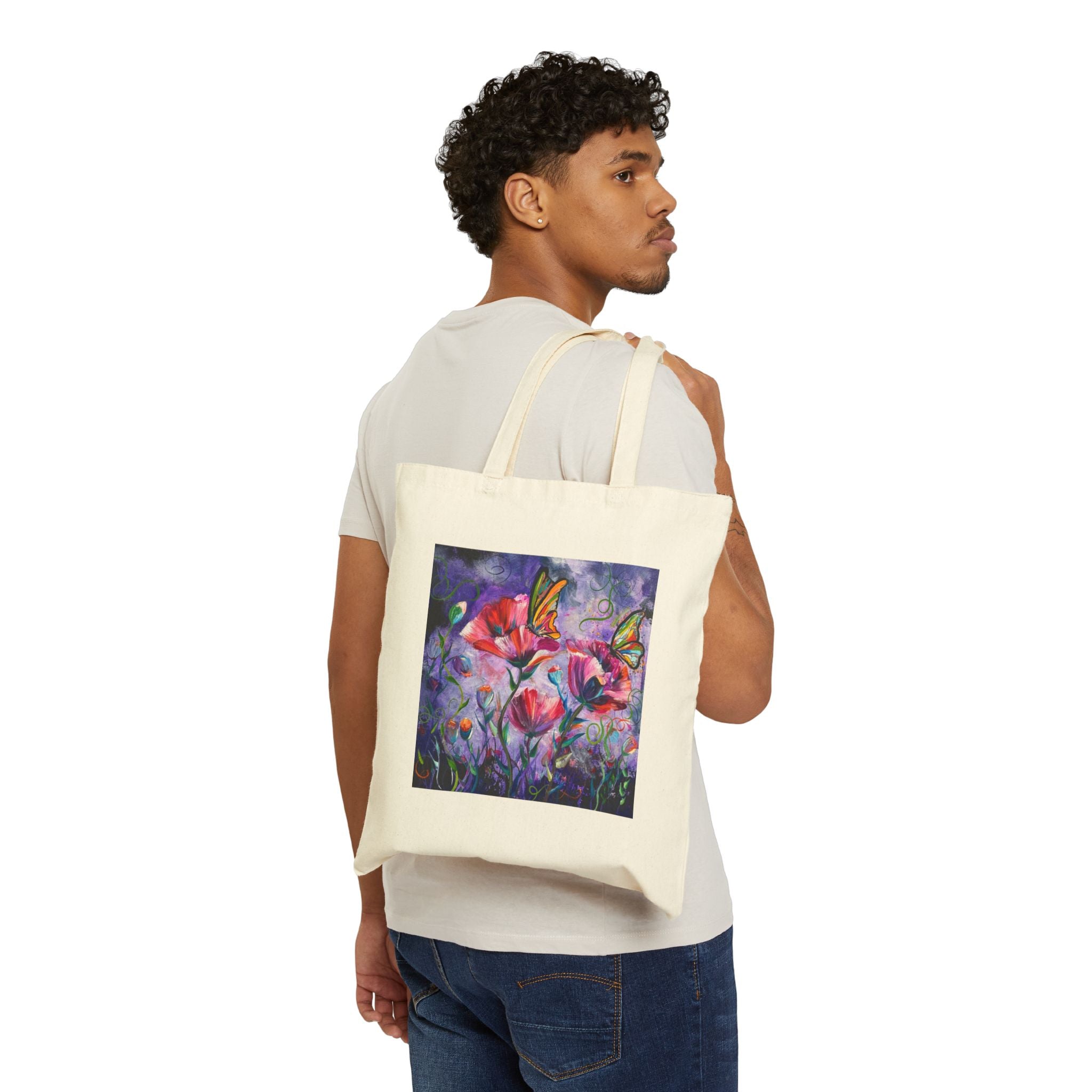 Vibrant Floral Cotton Canvas Tote Bag
