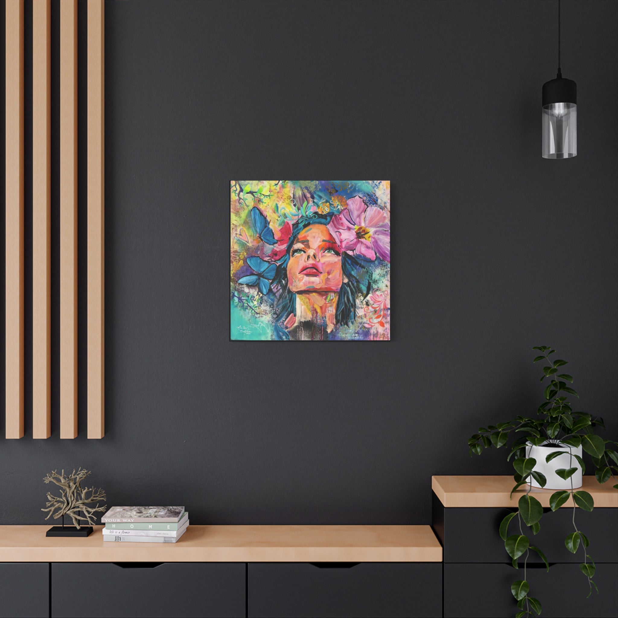 "We're All Dreamers" Colorful Portrait Canvas Wall Art, Inspirational Home Decor, Bohemian Style, Gift for Her, Vivid Butterfly Design