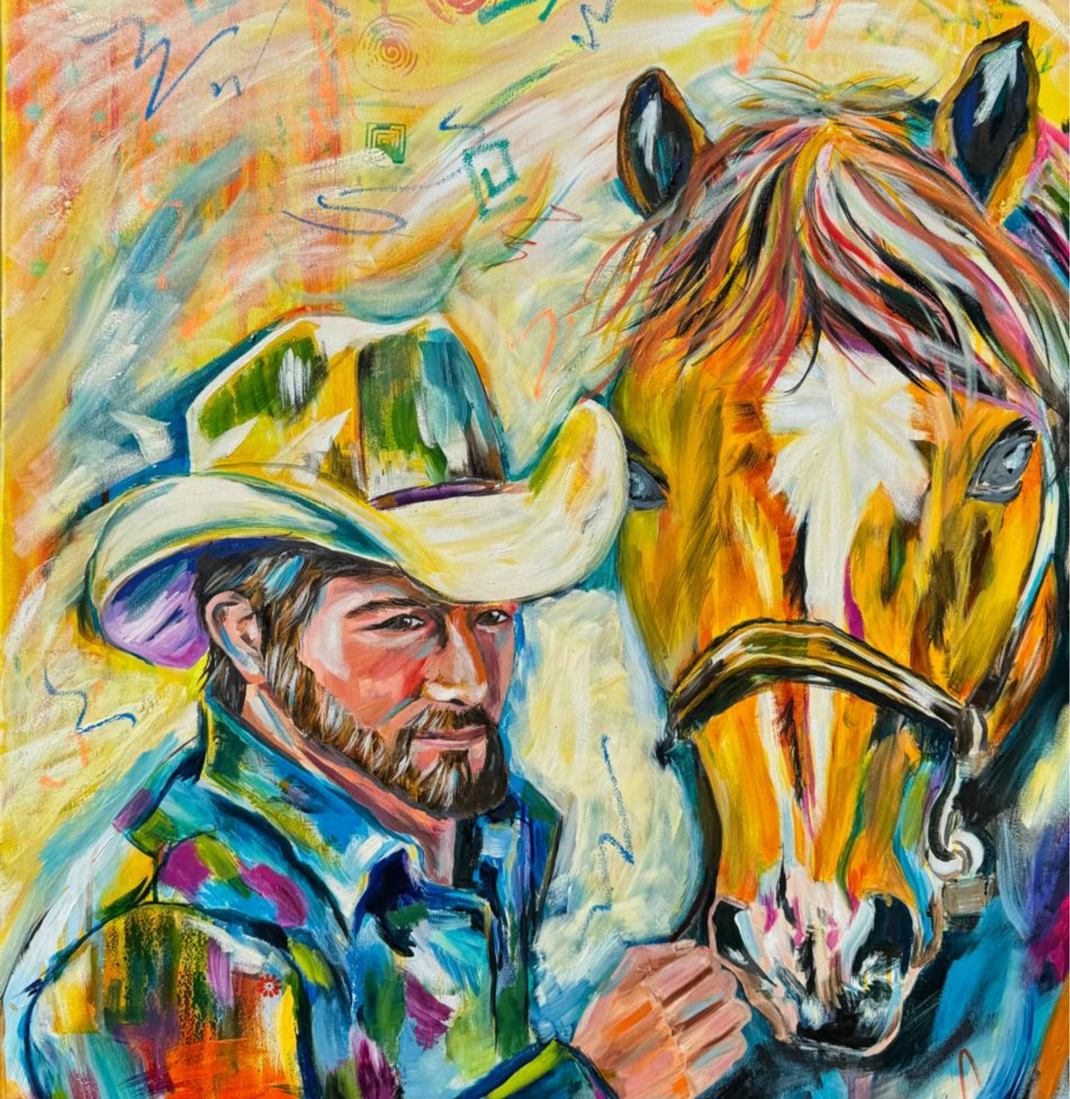 Expressive painting of a cowboy and horse in motion, symbolizing adventure, partnership, and the call of the open road