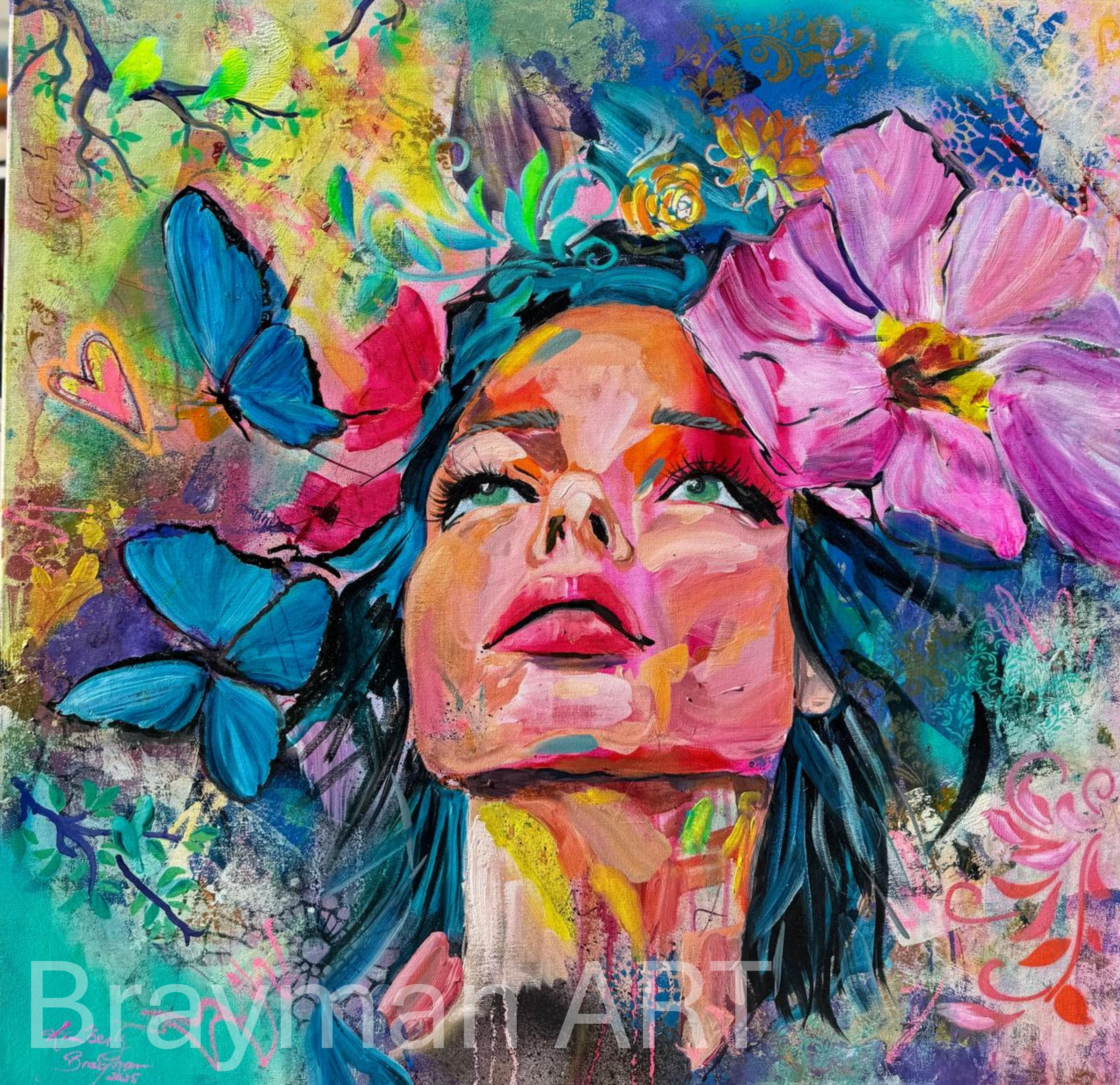 Colorful portrait of a young girl with butterflies, symbolizing imagination, hope, and inner possibility